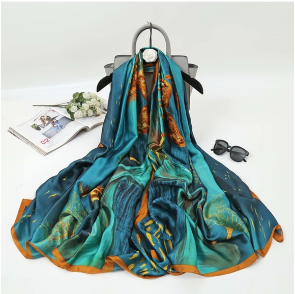 New 100% Silk Print Long Scarf Shawl Wraps - Picture 8 of 11